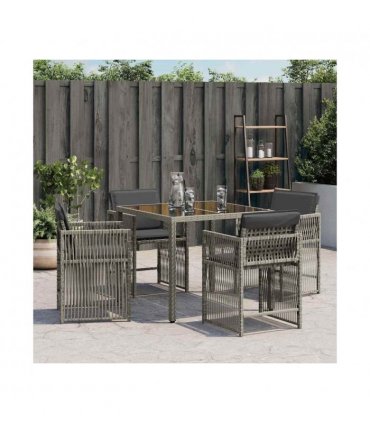 vidaXL Garden Chairs with Cushions 4 pcs Grey Poly Rattan — V0672224020