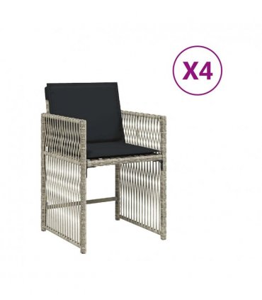 vidaXL Garden Chairs with Cushions 4 pcs Light Grey Poly Rattan — V0672224021