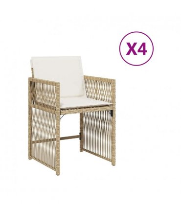 vidaXL Garden Chairs with Cushions 4 pcs Beige Poly Rattan — V0672224022