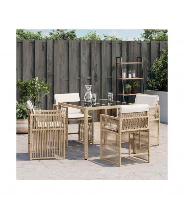 vidaXL Garden Chairs with Cushions 4 pcs Beige Poly Rattan — V0672224022