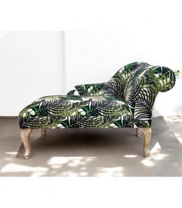 AcaciaHome Comfort and Elegant Art Deco Upholstered Chaise Velvet Fabric Longue Sofa with Spring Seat - Modern Design Classic Elegance for Living Rooms, Bedrooms, and Offices (Palm Leaf Chaise)