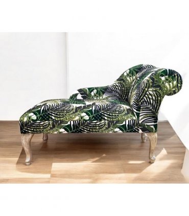 AcaciaHome Comfort and Elegant Art Deco Upholstered Chaise Velvet Fabric Longue Sofa with Spring Seat - Modern Design Classic Elegance for Living Rooms, Bedrooms, and Offices (Palm Leaf Chaise)