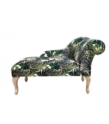 AcaciaHome Comfort and Elegant Art Deco Upholstered Chaise Velvet Fabric Longue Sofa with Spring Seat - Modern Design Classic Elegance for Living Rooms, Bedrooms, and Offices (Palm Leaf Chaise)