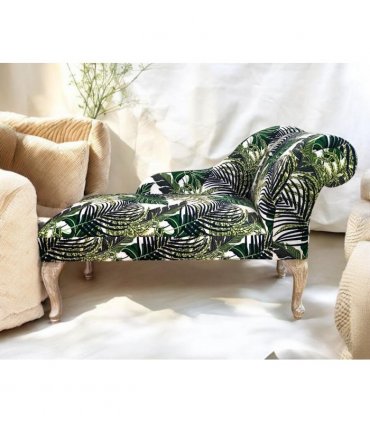 AcaciaHome Comfort and Elegant Art Deco Upholstered Chaise Velvet Fabric Longue Sofa with Spring Seat - Modern Design Classic Elegance for Living Rooms, Bedrooms, and Offices (Palm Leaf Chaise)