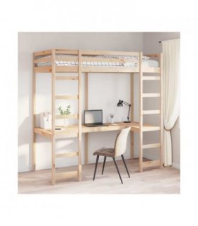 vidaXL Loft Bed Frame Natural 90 x 200 cm Solid Pine Wood