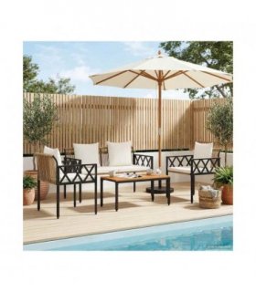 vidaXL Outdoor Furniture Set 4 pcs Brown and Cream White Poly Rattan — Model: 1x bench + 2x chair + table
