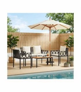 vidaXL Outdoor Furniture Set 4 pcs Black and Cream White Poly Rattan — Model: 1x bench + 2x chair + table