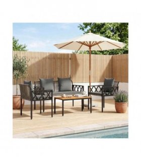 vidaXL Outdoor Furniture Set 4 pcs Grey and Dark Grey Poly Rattan — Model: 1x bench + 2x chair + table