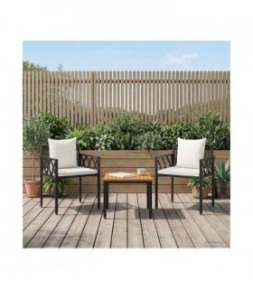 vidaXL Outdoor Furniture Set 3 pcs Black and Cream White Poly Rattan — Model: 2x chair + table