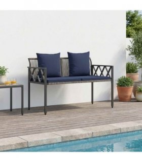 vidaXL Outdoor Benches 2 -Seater 116 x 56 x 75 cm Poly Rattan — Colour: Grey and navy blue
