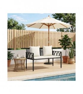 vidaXL Outdoor Benches 2 -Seater 116 x 56 x 75 cm Poly Rattan — Colour: Black and cream white