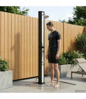 vidaXL Solar Shower with Shower Head and Faucet 40 L Black and Silver