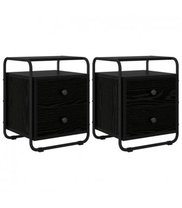 vidaXL Bedside Cabinet 2 pcs Black Oak 40 x 36.5 x 50 cm