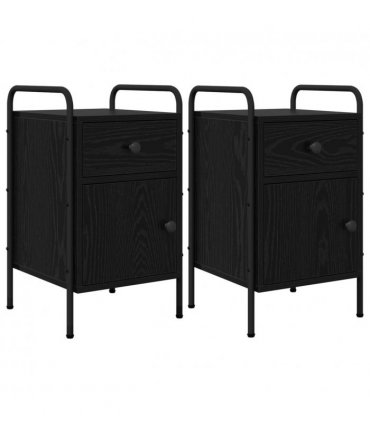 vidaXL Bedside Cabinet 2 pcs Black Oak 35 x 36.5 x 61 cm