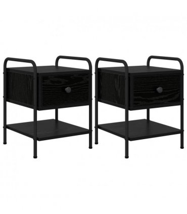 vidaXL Bedside Cabinet 2 pcs Black Oak 35 x 36.5 x 47 cm