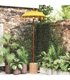vidaXL Balinese Parasol with Base Yellow 95 x 95 x 260 cm — Model: with natural base