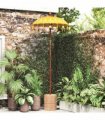vidaXL Balinese Parasol with Base Yellow 95 x 95 x 260 cm — Model: with natural base