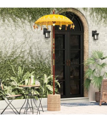 vidaXL Balinese Parasol with Base Yellow 95 x 95 x 260 cm — Model: with natural base