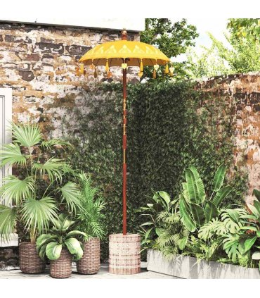 vidaXL Balinese Parasol with Base Yellow 95 x 95 x 260 cm — Model: with white washed base