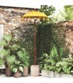 vidaXL Balinese Parasol with Base Yellow 95 x 95 x 260 cm — Model: with white washed base