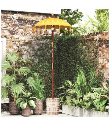 vidaXL Balinese Parasol with Base Yellow 95 x 95 x 260 cm — Model: with white washed base