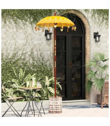 vidaXL Balinese Parasol with Base Yellow 95 x 95 x 260 cm — Model: with white washed base