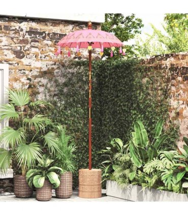 vidaXL Balinese Parasol with Base Pink 95 x 95 x 260 cm — Model: with natural base