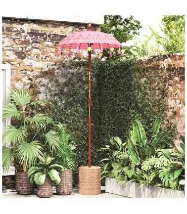 vidaXL Balinese Parasol with Base Pink 95 x 95 x 260 cm — Model: with natural base