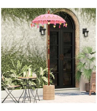 vidaXL Balinese Parasol with Base Pink 95 x 95 x 260 cm — Model: with natural base