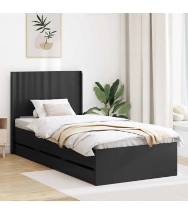 vidaXL Bed Frame with Storage and Headboard Black 90 x 200 cm — V0672245616