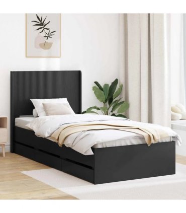 vidaXL Bed Frame with Storage and Headboard Black 90 x 200 cm — V0672245616