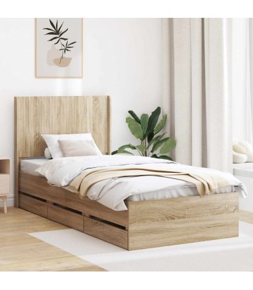 vidaXL Bed Frame with Storage and Headboard Sonoma Oak 75 x 190 cm — V0672245638