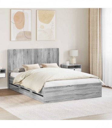 vidaXL Bed Frame with Storage and Headboard Grey Sonoma 140 x 200 cm — V0672245665