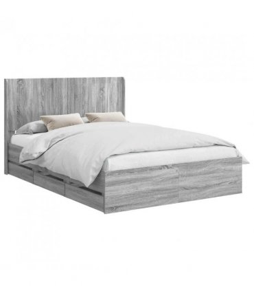 vidaXL Bed Frame with Storage and Headboard Grey Sonoma 140 x 200 cm — V0672245665