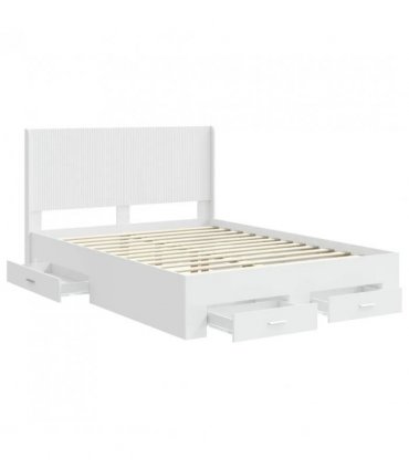 vidaXL Bed Frame with Storage and Headboard White Engineered Wood — Size: 140 x 200 cm