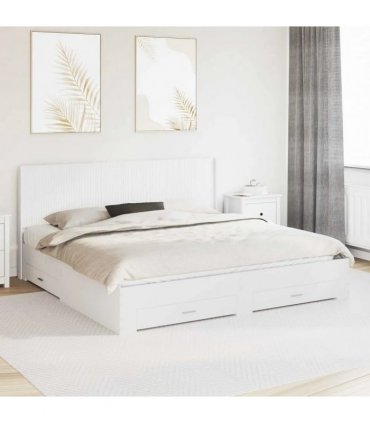 vidaXL Bed Frame with Storage and Headboard White Engineered Wood — Size: 180 x 200 cm