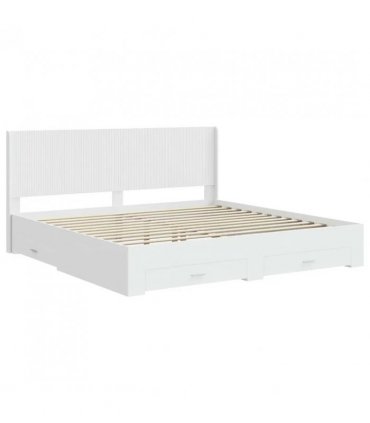 vidaXL Bed Frame with Storage and Headboard White Engineered Wood — Size: 180 x 200 cm