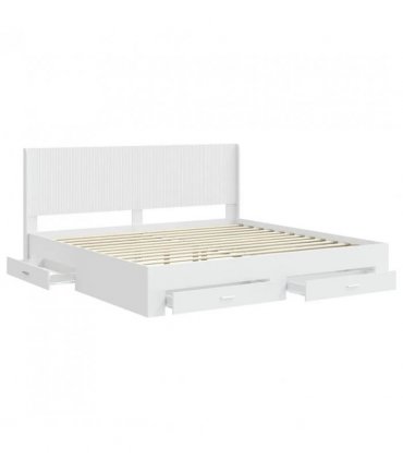 vidaXL Bed Frame with Storage and Headboard White Engineered Wood — Size: 180 x 200 cm