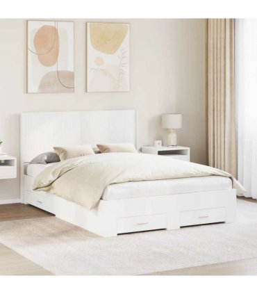 vidaXL Bed Frame with Storage and Headboard White Engineered Wood — Size: 140 x 190 cm