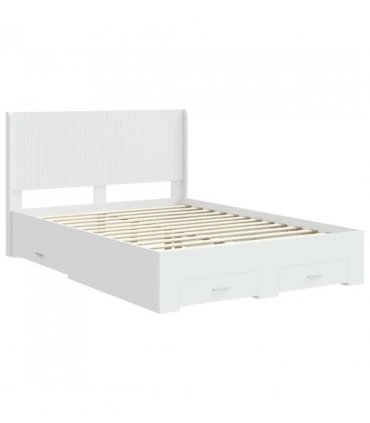 vidaXL Bed Frame with Storage and Headboard White Engineered Wood — Size: 140 x 190 cm