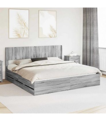 vidaXL Bed Frame with Storage and Headboard Grey Sonoma 180 x 200 cm — V0672245745