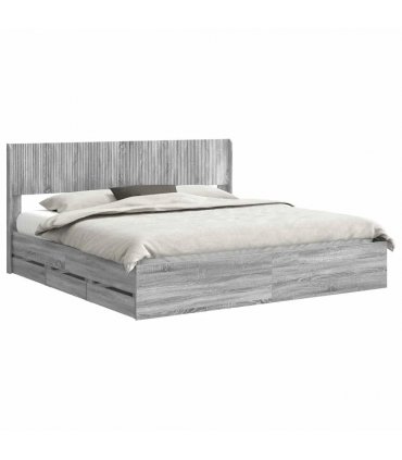 vidaXL Bed Frame with Storage and Headboard Grey Sonoma 180 x 200 cm — V0672245745