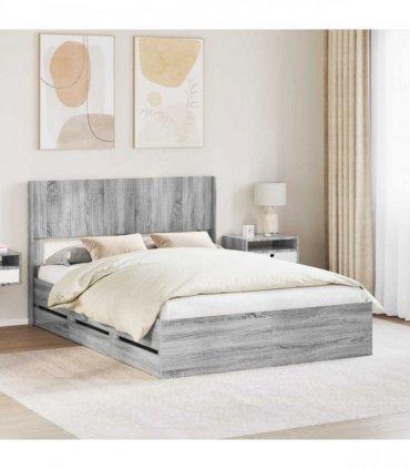 vidaXL Bed Frame with Storage and Headboard Grey Sonoma 140 x 200 cm — V0672245753