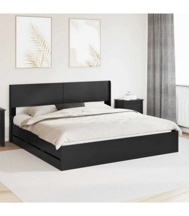 vidaXL Bed Frame with Storage and Headboard Black 200 x 200 cm