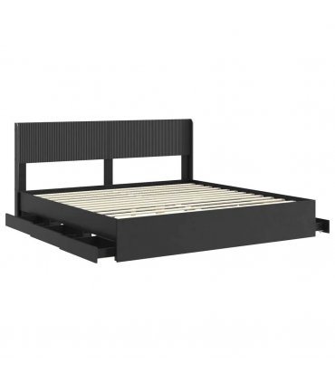 vidaXL Bed Frame with Storage and Headboard Black 200 x 200 cm