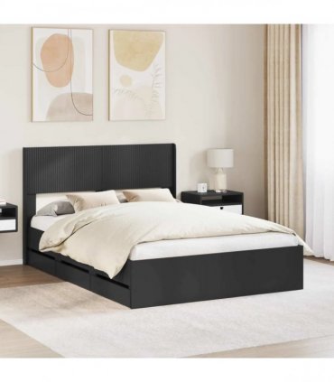 vidaXL Bed Frame with Storage and Headboard Black 150 x 200 cm