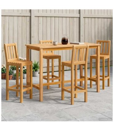 vidaXL Outdoor Bar Set 5 pcs Natural Solid Teak Wood — Model: 4-Seater with backrest