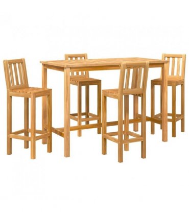 vidaXL Outdoor Bar Set 5 pcs Natural Solid Teak Wood — Model: 4-Seater with backrest
