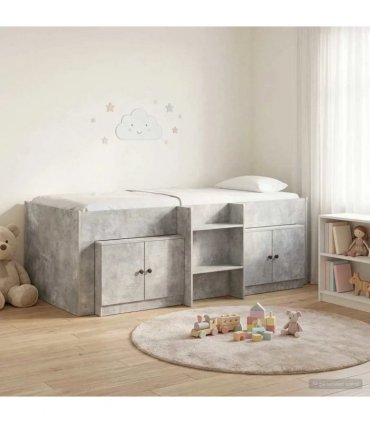 vidaXL Loft Bed Frame with Cabinet 3 pcs Concrete Grey Engineered Wood