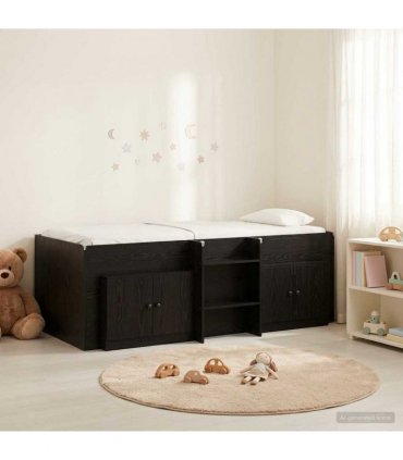 vidaXL Loft Bed Frame with Cabinet 3 pcs Black Engineered Wood